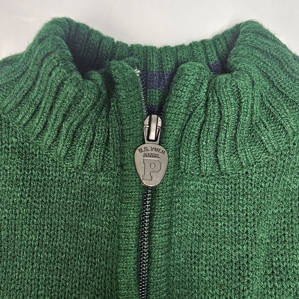 U.S. Polo Assn. Green Knit Quarter Zip Sweater Kids Size 4 Preppy Vintage - Picture 5 of 8